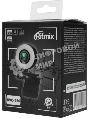 Веб-камера Ritmix RVC-250 2592x1944, 30 кадр/с, USB Type-A, микрофон, автоматическая фокусировка, универсальное крепление