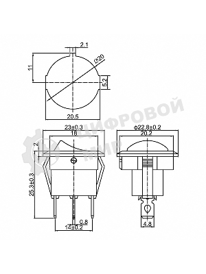 Выключатель клавишный Rexant круглый 12V 20А (3с) ON-OFF синий с подсветкой