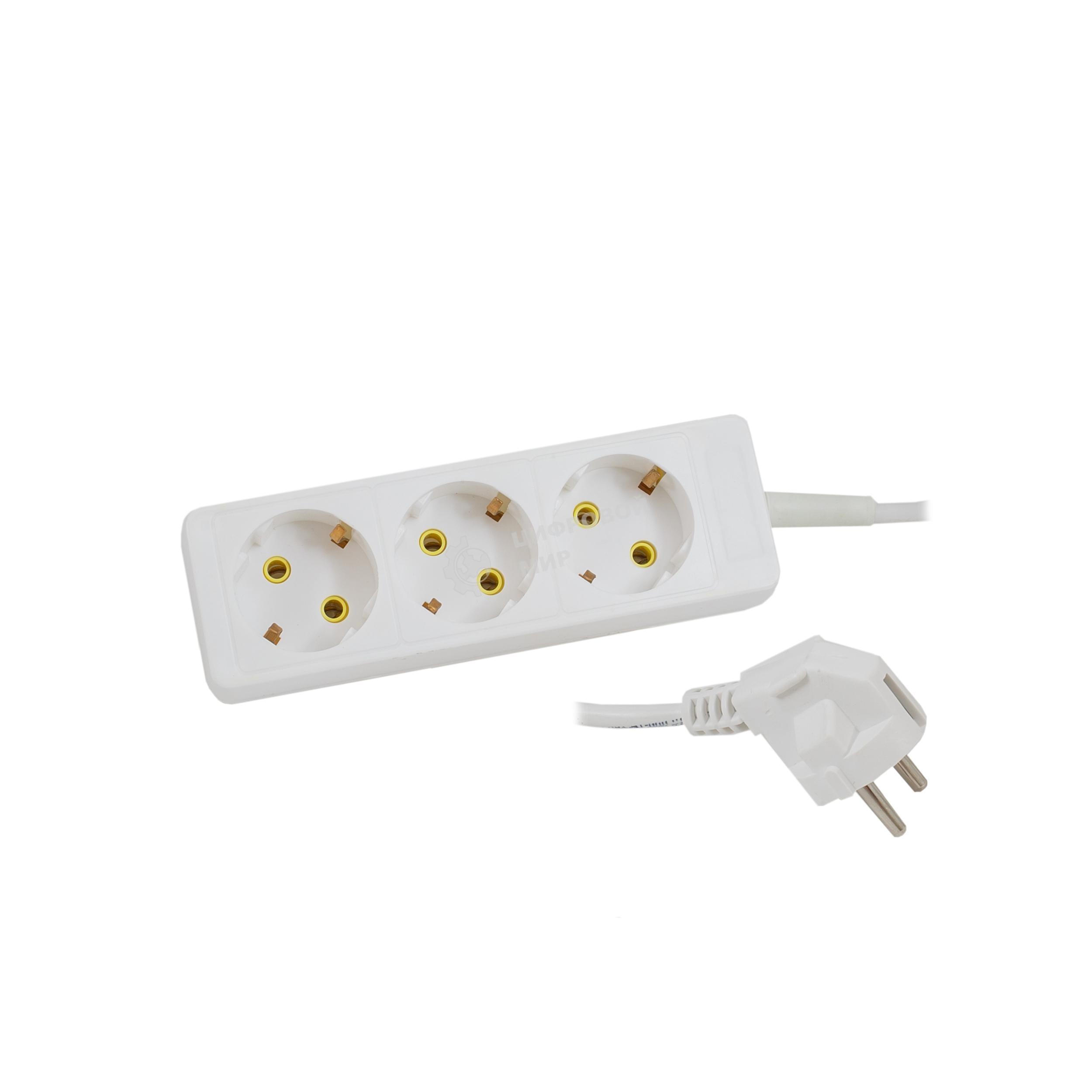 Удлинитель сетевой СТАРТ S 3x5-Z --20 dg, 3 розетки, до 10А, 5м, с заземлением, белый