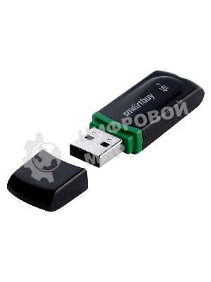 Флешка USB Smartbuy Paean черный (SB16 GbPN-K), 16Gb, USB 2.0, R/W 20/10, черный/зеленый