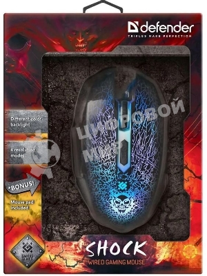 Мышь проводная Defender Shock GM-110L черный, 3200 dpi, USB, кнопки - 6