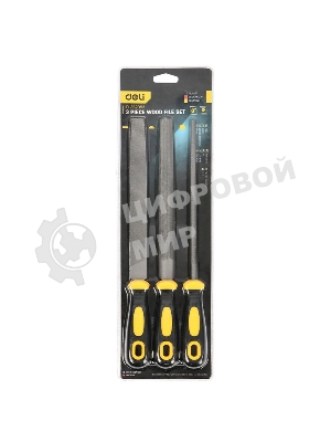 Набор напильников Deli DL352083 3шт инструментальная сталь T12, обрезиненная пластиковая рукоятка