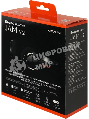 Беспроводные/проводные наушники Creative Jam V2 черный, накладные, Bluetooth + USB-C, до 22 ч