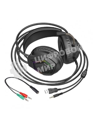 Проводные наушники Borofone BO105 Thunder черный, полноразмерные, RGB-подсветка