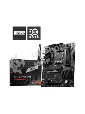 Материнская плата MSI PRO B650-S WIFI, AM5, AMD B650, 4xDDR5, 4xSATA, 2xM.2, 1xPCI-E 4.0 x16, 1xPCI-E 4.0 x4, 1xHDMI, 1xDP, 1x2.5Gb LAN, 3xUSB 3.2 Gen 1, 3xUSB 3.2 Gen 2, 6x3.5 мм, 7.1, Standard-ATX