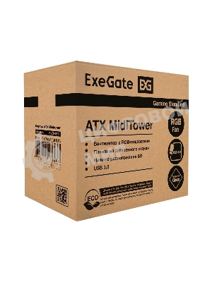Компьютерный корпус Miditower ExeGate EVO-9211 (ATX, без БП, с окном, 2хUSB+1хUSB 3.0, HD аудио, черный, 1 вент. с RGb подсветкой)