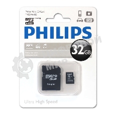Флеш карта microSD 64Gb PHILIPS microSDHC Class 10 (SD адаптер)
