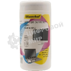 Салфетки Silwerhof Classic для экранов мониторов/плазменных/ЖК телевизоров/ноутбуков туба 100 шт влажных