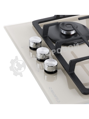 Газовая варочная панель Maunfeld EGHG.43.33CBG/G газ, ширина 45 см, 3 конфорки, WOK, чугунные решетки, газ-контроль, электроподжиг, бежевый