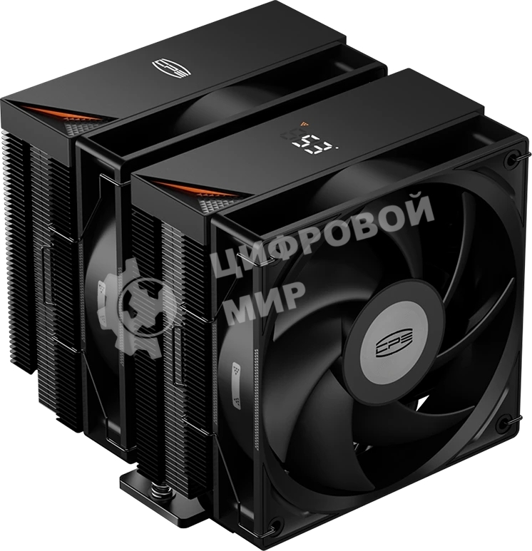 Кулер для процессора PCCooler RT620 Digital BK (250W, 4-pin PWM, LED temp., 157mm, 6x6mm, 2x120мм, 73.32CFM, 34.9dBA, 2200RPM, S: 1851/1700/1200/115X, AM5/AM4, черный)