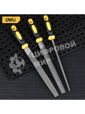 Набор напильников Deli DL352083 3шт инструментальная сталь T12, обрезиненная пластиковая рукоятка