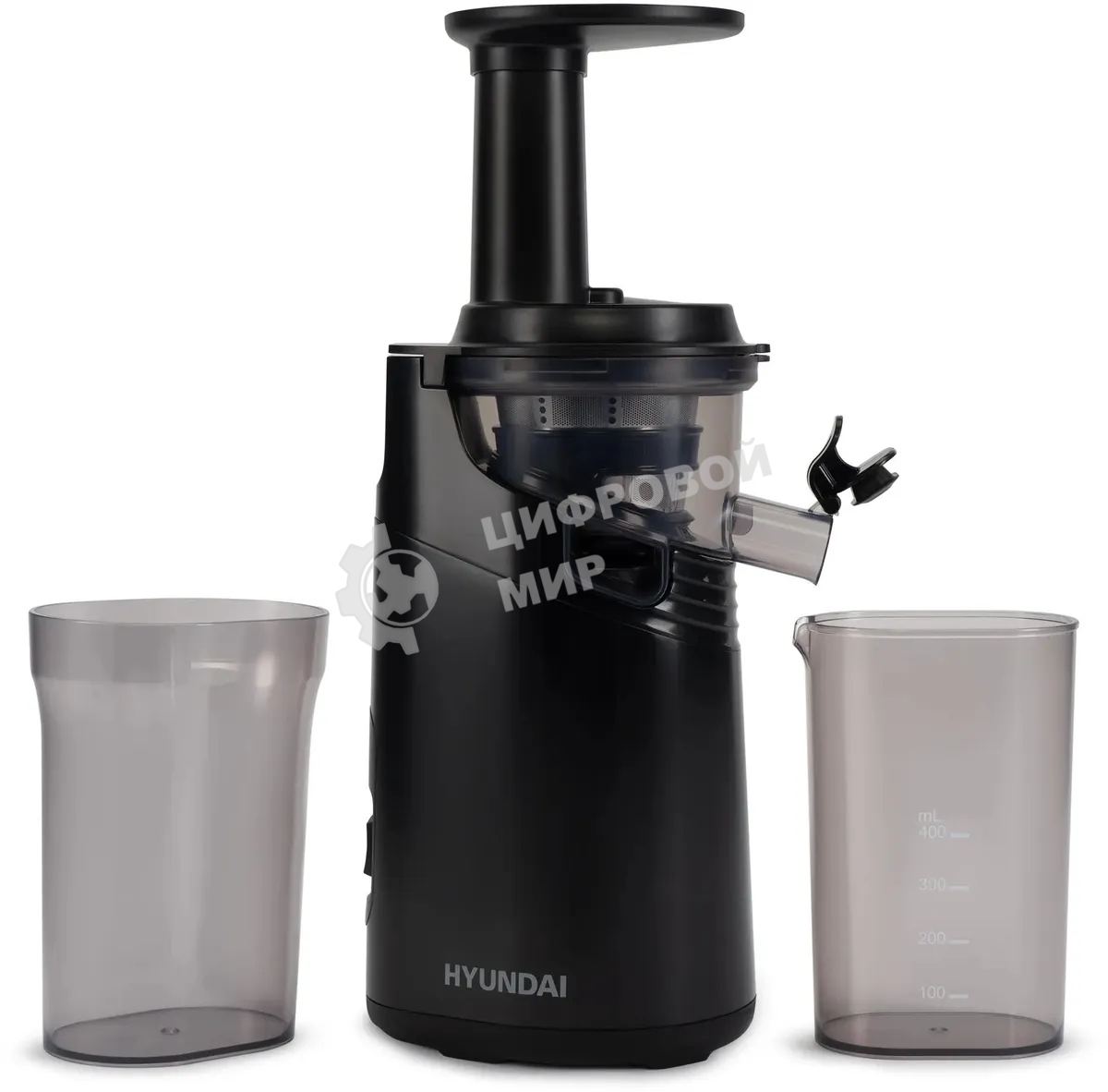 Соковыжималка Hyundai HY-JS2323 чёрный, шнековая вертикальная, 120 Вт, 400 мл, электронное, реверс