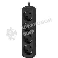 Удлинитель Defender M430 черный, 3 м, EURO, 4 розетки, 2200 Вт
