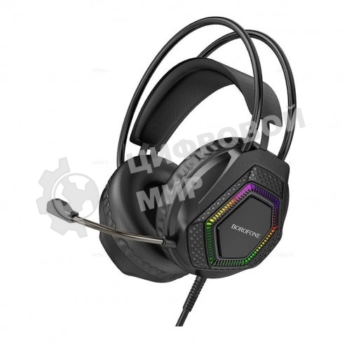 Проводные наушники Borofone BO105 Thunder черный, полноразмерные, RGB-подсветка