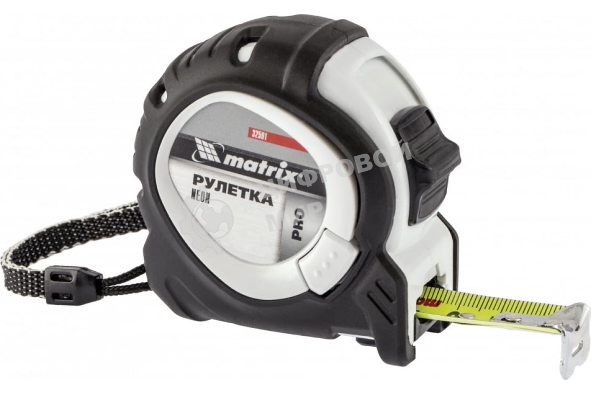 Рулетка Matrix Neon, 3 м x 16 мм, обрезиненный корпус, 3 фиксации, PRO