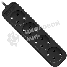 Удлинитель Defender M430 черный, 3 м, EURO, 4 розетки, 2200 Вт