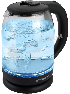 Чайник электрический Starwind SKG1779 1.8 л, 1700 Вт, прозрачный/черный корпус: стекло
