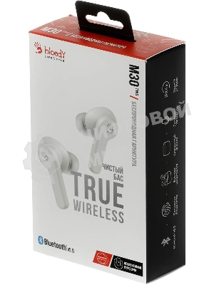 Наушники TWS A4Tech Bloody M30 белый, внутриканальные, Bluetooth, до 22 ч