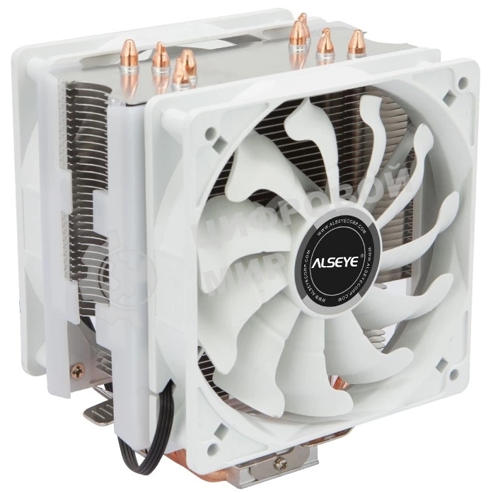Кулер для процессора Alseye S120D-W белый, 120 мм, алюминий/медь, 1700 об/мин, 38.8 дБ, 4 pin, 135 Вт, 153 мм
