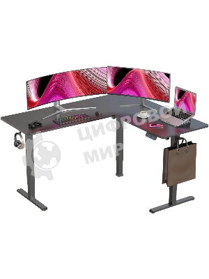 Стол компьютерный Cactus угловой подъемный столешница МДФ черный каркас черный 1600х1400х720х1180 мм (CS-EDXL-BBK)