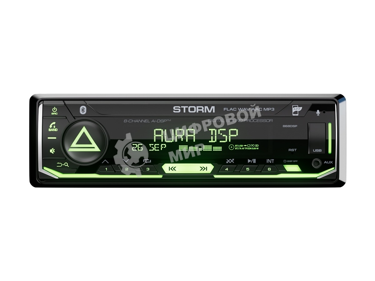 Автомагнитола AURA STORM-868DSP, 1 DIN, Bluetooth, USB Type-A, AUX, пульт ДУ