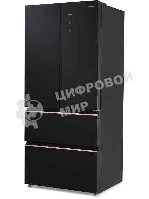 Холодильник Hyundai CM55043F черный стекло трехкамерный, 354/186, морозилка снизу, No Frost, Side by Side