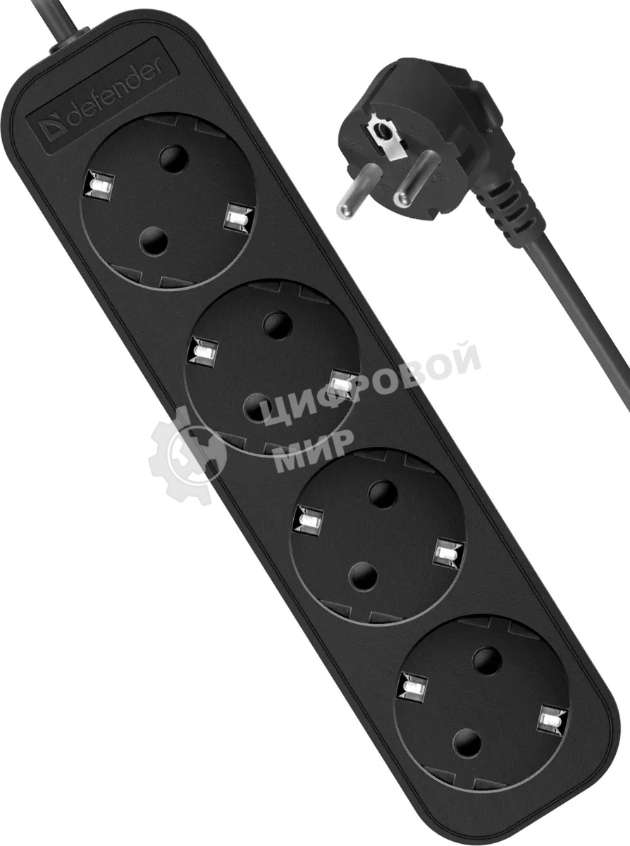 Удлинитель Defender M450 черный, 5 м, EURO, 4 розетки, 2200 Вт