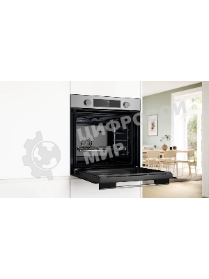 Духовой шкаф электрический Bosch HJA737BR0 Serie 4, 60 см, 76 л,нержавеющая сталь, Auto Pilot 10, 3D Hotair,класс энергоэффективности А, 7 режимов, LCD-дисплей, галогенное освещение, самоочистка EcoClean,проволочные направляющие