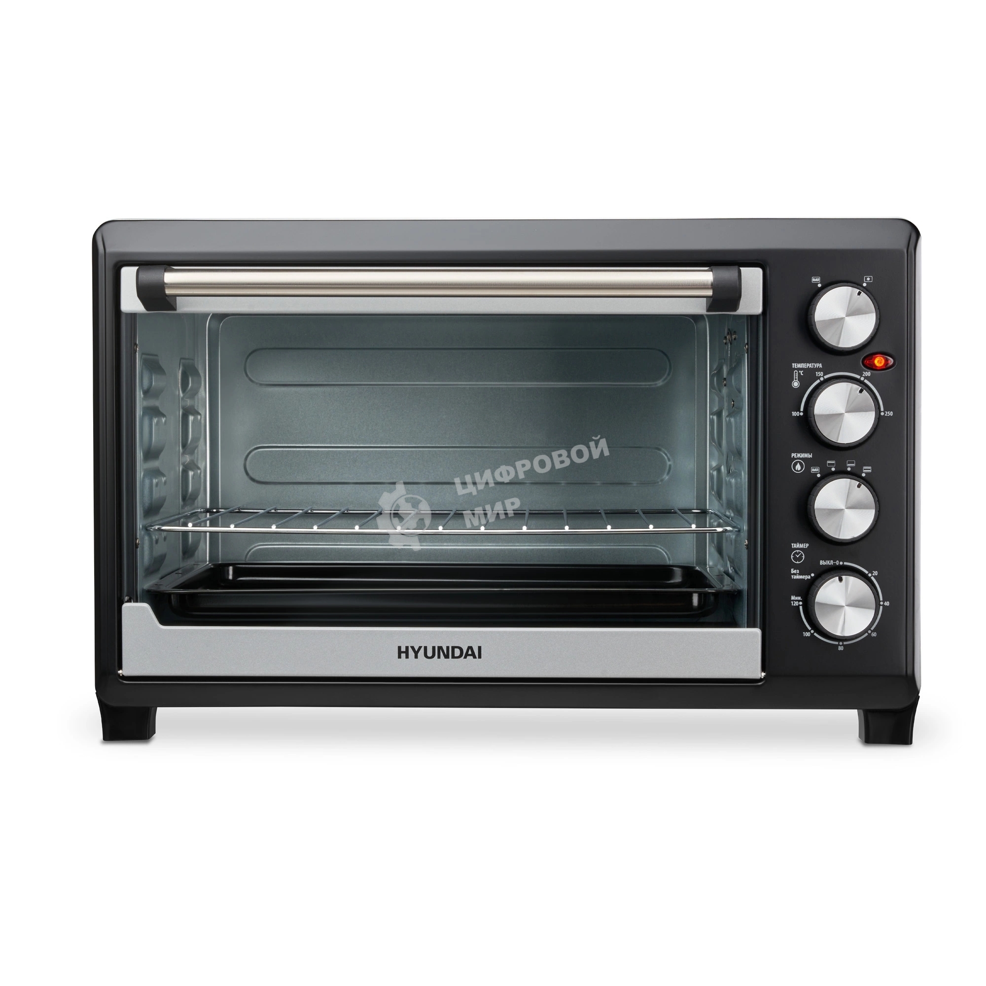 Мини-печь Hyundai MIO-HY075 38л. 2000Вт серебристый/черныйy