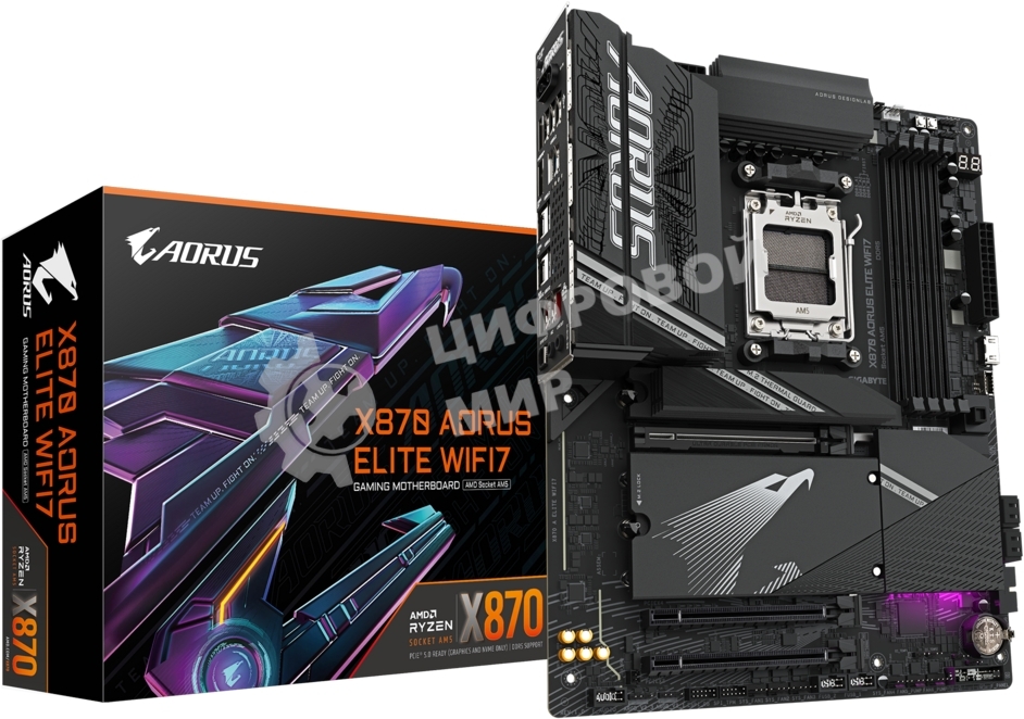 Материнская плата Gigabyte X870 AORUS ELITE WIFI7, AM5, AMD X870, 4xDDR5, 4xSATA, 4xM.2, 1xPCI-E 5.0 x16, 1xPCI-E 4.0 x4, 1xPCI-E 3.0 x2, 1xHDMI, 1x 2.5Gb LAN, 4xUSB-A 3.2 Gen 1, 2xUSB-A 3.2 Gen 2, 4xUSB-A 2.0, 2xUSB-C 4.0, 2x3.5 мм, 7.1, ATX