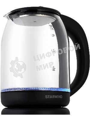 Чайник электрический Starwind SKG1779 1.8 л, 1700 Вт, прозрачный/черный корпус: стекло