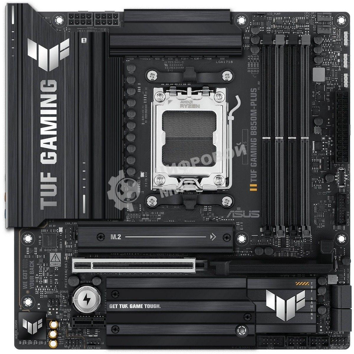 Материнская плата ASUS TUF Gaming B850M-Plus, AM5, AMD B850, 4xDDR5, 4xSATA, 3xM.2, 1xPCIe 5.0 x16, 1xPCIe 4.0 x4, 1xPCIe x1, 1xDP, 1xHDMI, 1x2.5Gb LAN, 4xUSB 2.0, 4xUSB 3.2 Gen 1, 3xUSB 3.2 Gen 2, 1xUSB-C, 3x3.5 мм, 7.1, mATX