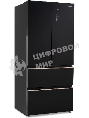 Холодильник Hyundai CM55043F черный стекло трехкамерный, 354/186, морозилка снизу, No Frost, Side by Side