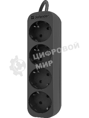 Удлинитель Defender M450 черный, 5 м, EURO, 4 розетки, 2200 Вт