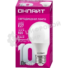 Лампа светодиодная ОНЛАЙТ 71650 OLL-A60-10-230-4K-E27 10 Вт грушевидная 4000К E27 820лм 176-264В белый