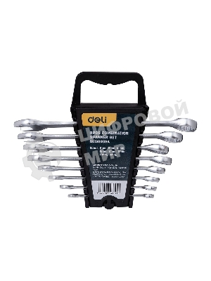 Набор комбинированных гаечных ключей 8 шт Deli DL130008A Спецификация: 6 мм, 8 мм, 10 мм, 12 мм, 14 мм, 15 мм, 17 мм, 19 мм. Матовая хромированная поверхность. Пластиковая упаковка.