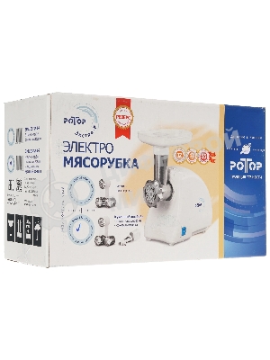 Мясорубка электрическая Ротор Экстра-Р ЭМШ 35/250-3 белый, 1500 Вт, 0.6 кг/мин, реверс, насадки - 4