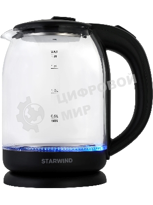 Чайник электрический Starwind SKG1779 1.8 л, 1700 Вт, прозрачный/черный корпус: стекло