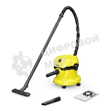 Строительный пылесос Karcher WD 2 Plus V-12/4/18 желтый, 1000 Вт, уборка сухая/сбор воды, пылесборник мешок/контейнер, 12 л