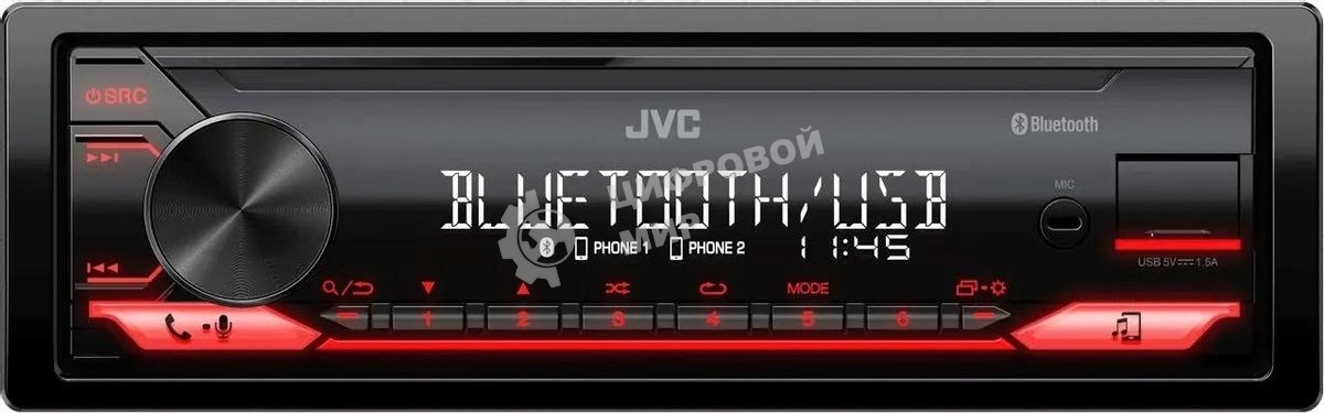 Автомагнитола JVC KD-X182BT, 1 DIN, Bluetooth, USB Type-A, AUX, съёмная панель