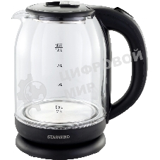 Чайник электрический Starwind SKG1779 1.8 л, 1700 Вт, прозрачный/черный корпус: стекло