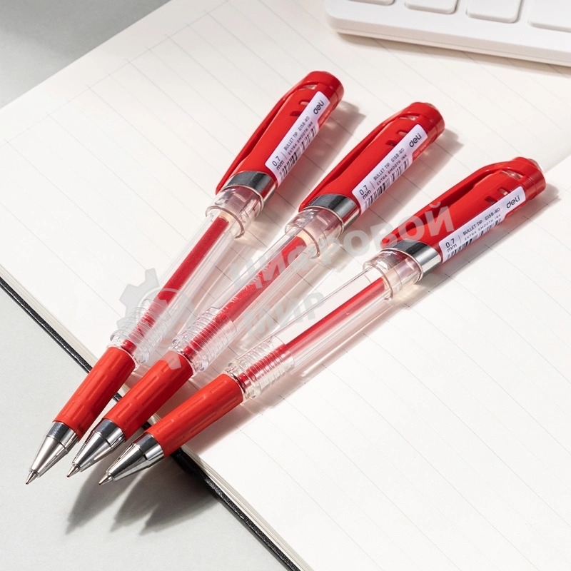 Ручка гелевая Deli EG158-RD прозрачный, d=0.7мм, красные чернила, резиновая манжета