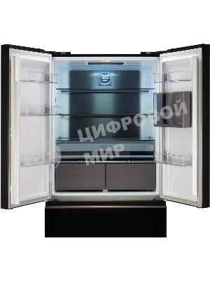 Холодильник Hyundai CM55043F черный стекло трехкамерный, 354/186, морозилка снизу, No Frost, Side by Side