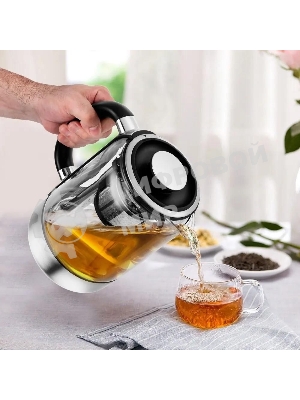 Чайник электрический Kitfort KT-6116 1.7 л, 2200 Вт, нержавеющая сталь/черный (корпус: стекло)