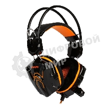 Гарнитура проводная игровая RUSH COBRA, динамики 40мм, велюровые амбушюры, черный/оранжевый (SBHG-1100)