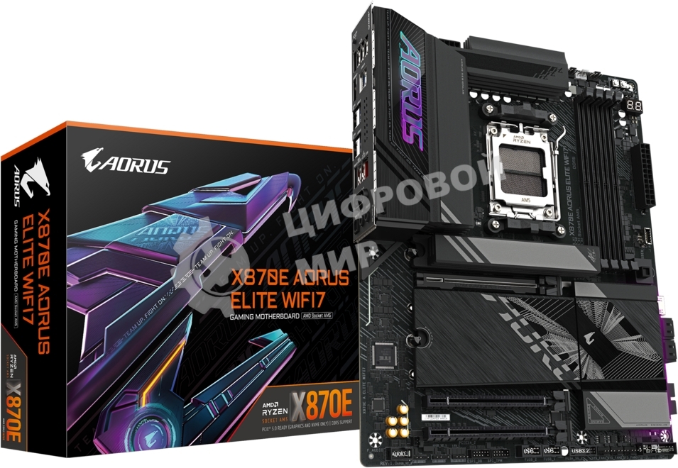 Материнская плата Gigabyte X870E AORUS ELITE WIFI7, AM5, AMD X870E, 4xDDR5, 4xSATA, 4xM.2, 1xPCI-E 5.0 x16, 1xPCI-E 4.0 x4, 1xPCI-E 3.0 x4, 1xHDMI, 1x 2.5Gb LAN, 4xUSB-A 3.2 Gen 1, 2xUSB-A 3.2 Gen 2, 4xUSB-A 2.0, 2xUSB-C 4.0, 2x3.5 мм, 7.1, ATX