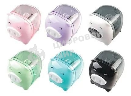 Точилка для карандашей ручная Deli Piggy E0557, 1 отверстие, пластик, ассорти, дисплей