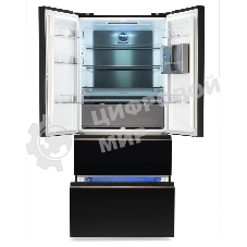 Холодильник Hyundai CM55043F черный стекло трехкамерный, 354/186, морозилка снизу, No Frost, Side by Side