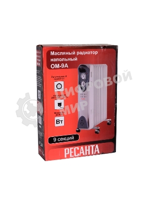 Обогреватель масляный Ресанта ОМ-9А (9 секций), белый, 2000 Вт, 20 м2, термостат 67/3/16