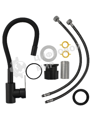 Смеситель кухонный BRIMIX 9318 гибкий излив, черного цвета, из нержавеющей стали марки 304